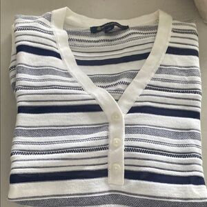 Brooks Brothers Classic Blue and White V-Neck Sweater